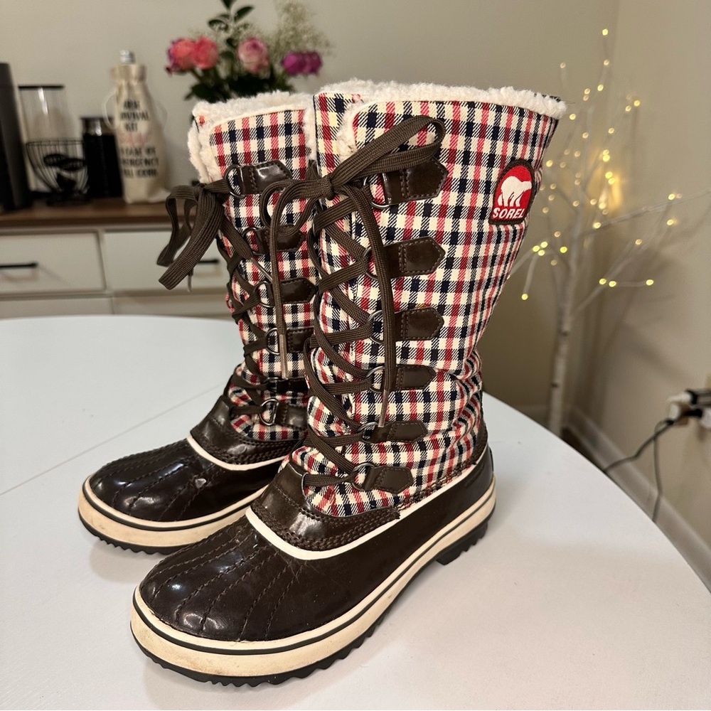 Sorel Multicolor Plaid Boots with Brown Accents
